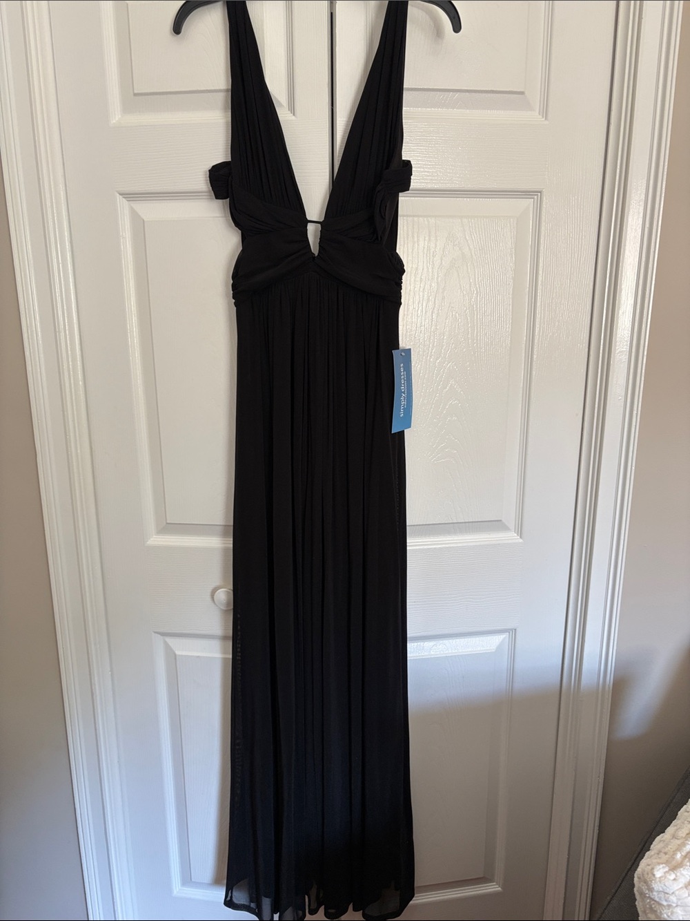 Black Plunge Maxi Chemise with Twist Bodice